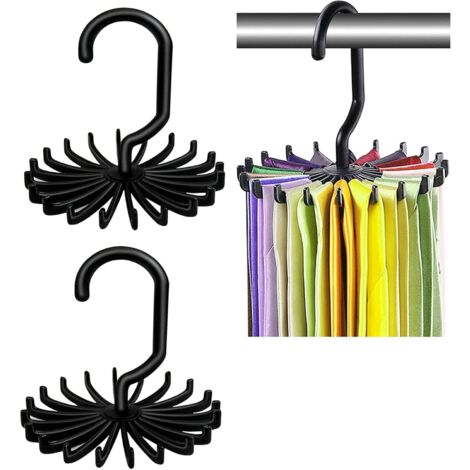 2pcs Tie Rack Hanger, Spin Tie Rack Belt Hanger Holder, 20 Adjustable Rotating Hook for Closet Organizer Storage