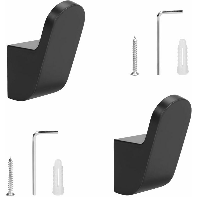 2Pcs Towel Hooks, Bathrobe Hooks For Bathroom Aluminum Bath Towel Hooks For Bathroom Kitchen Bedroom Hotel, Black (Including Screws And Anchors)