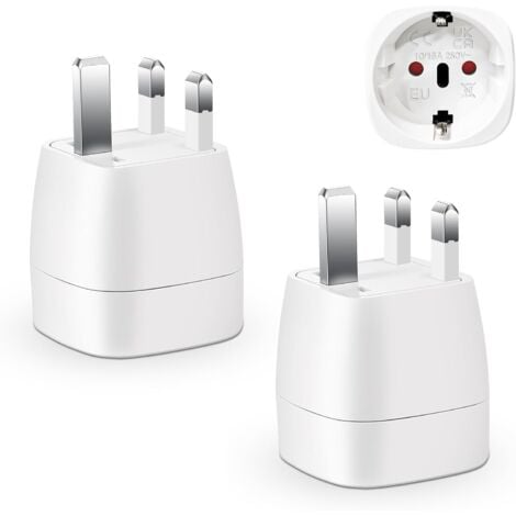 2pcs UK Plug Adapter, France to UK Travel Adapter, Plug Adapter for Ireland, England, Scotland, Dubai, Malta, Type G Adapter (White)