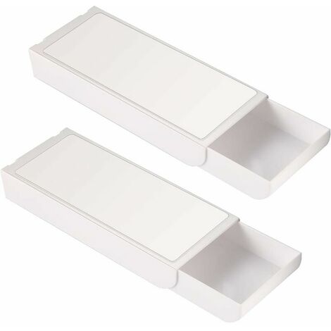 2Pcs Under Desk Drawer Hidden Storage Box Self-Adhesive Holder Stationery Pencil Organizer for Office School Kitchen