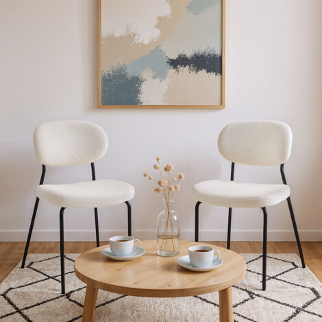 2Pcs Upholstered Dining Chair with Metal Frame