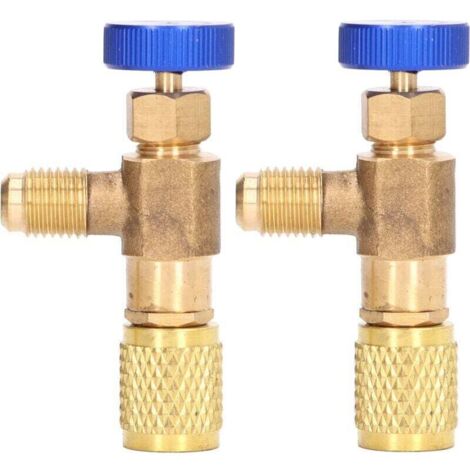 2PCS Valve de réfrigération Climatisation Refrigérant Contrôle de charge Fluorure Adaptateur pour R22 R404 R407 1/4Sae Fil.
