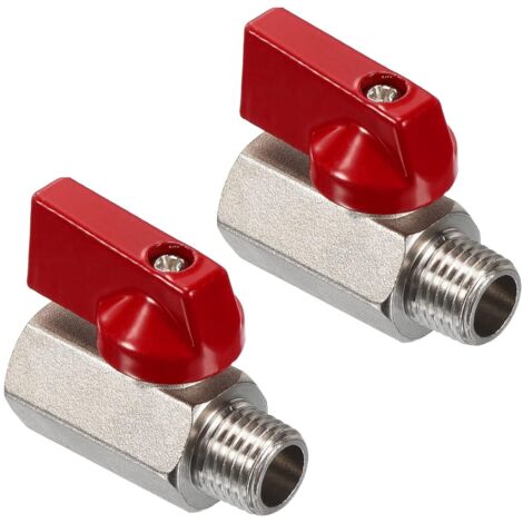 2pcs Vanne À Bille Laiton 1/4 NPT Femelle Mâle Rouge Contrôle Débit Air Eau Pour Tuyau Industriel