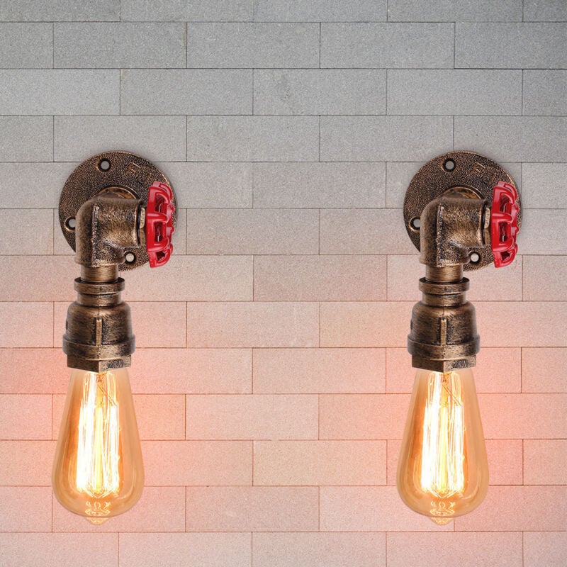2Pcs Vintage Applique Mural E27 en Fer Luminaire Lampe Industrielle pour Salon Couloir Escalier Rouille