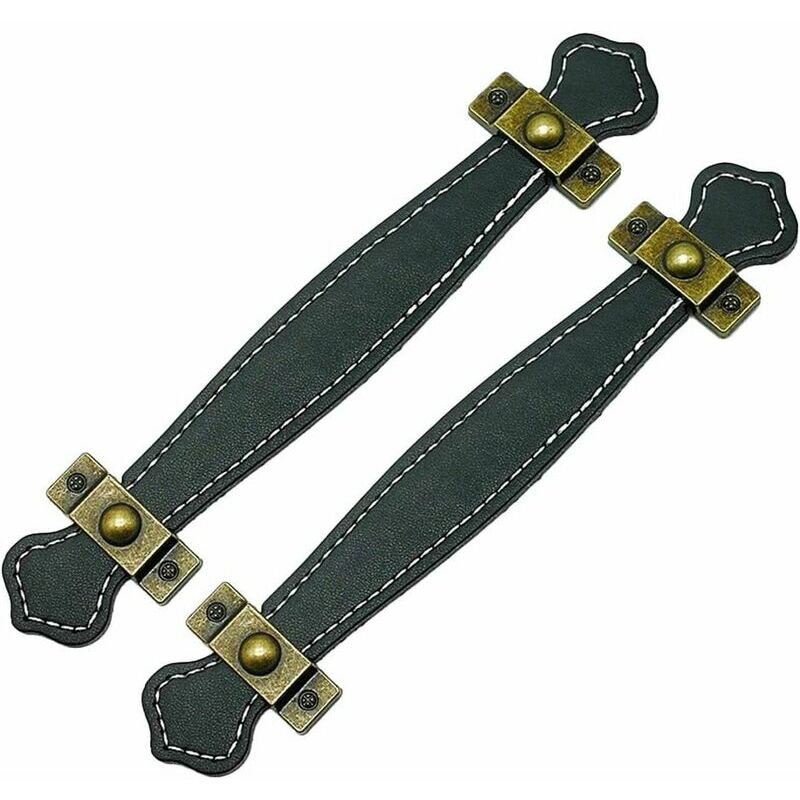 2pcs Vintage Leather Drawer Handles Black Leather Suitcase Handles