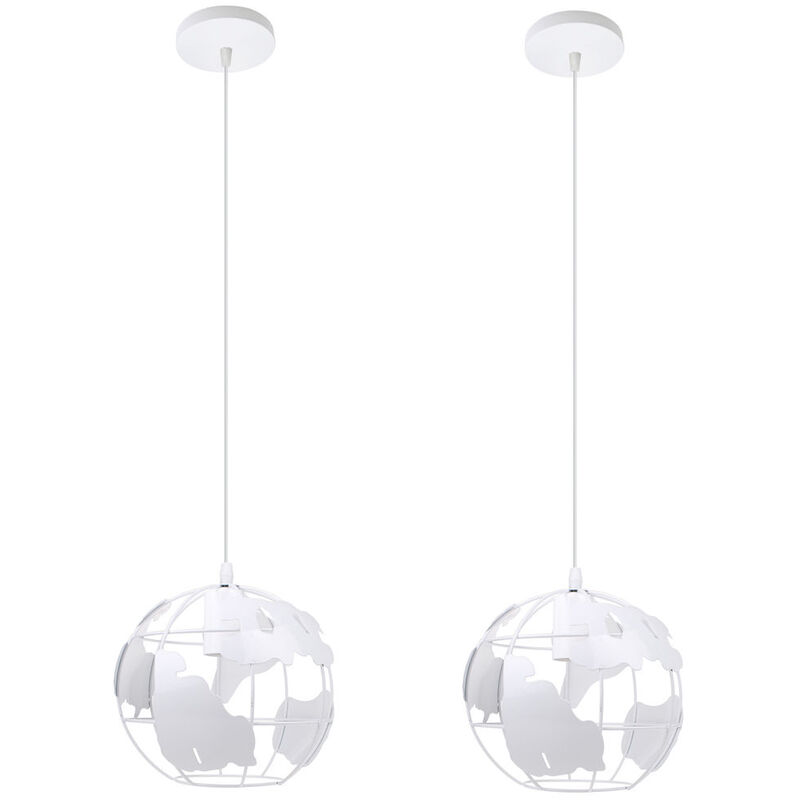 2X Pendant Lighting Fitting Creative Globe Shape Hanging Ceiling Lamp Vintage Industrial Chandelier with Lampshade (White)