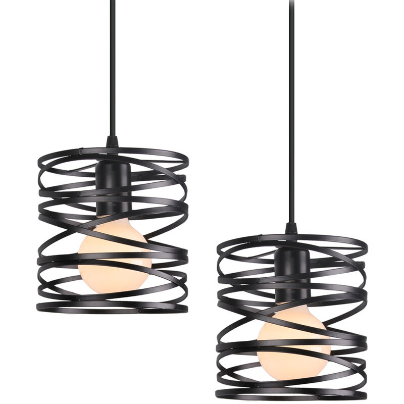 2Pcs Vintage Pendant Lamp, Metal Lamp Shade Retro Pendant Light Industrial Ceiling Light For Indoor Lighting (Ø20cm, Black)