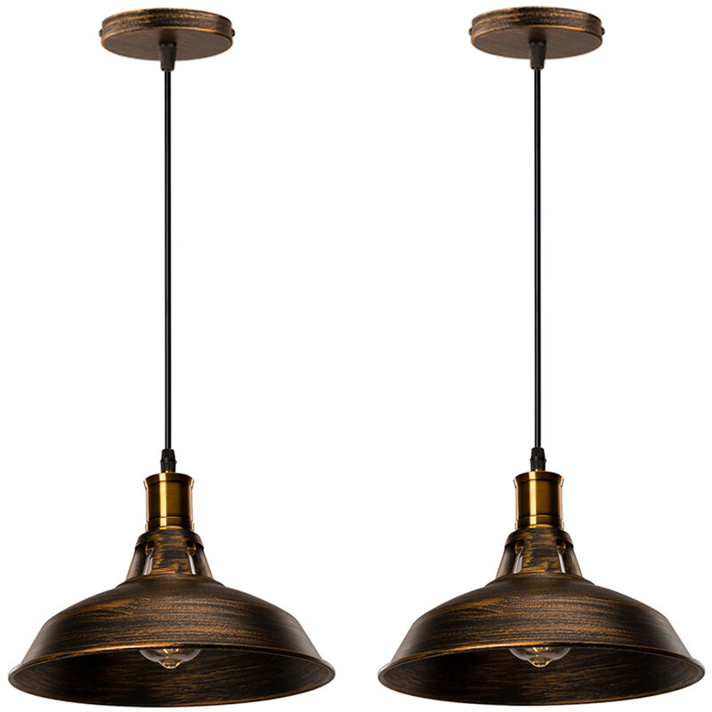 2pcs Vintage Pendant Light, Hanging Light with Dome Metal Lampshade, Retro Industrial Chandelier (Black, Ø27cm)