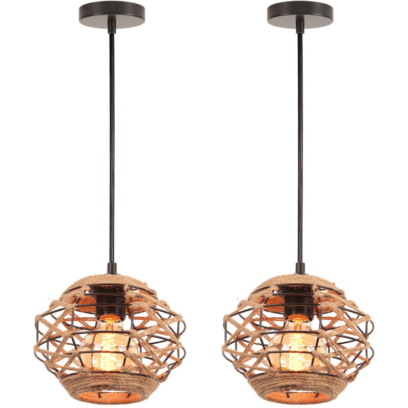Image of (2PCS) Vintage Pendant Light Hemp Rope&hellip;