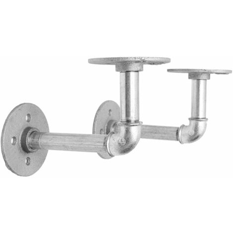 2Pcs Wall Brackets Industrial Piping Silver Tray Shelf Ramp Fixing