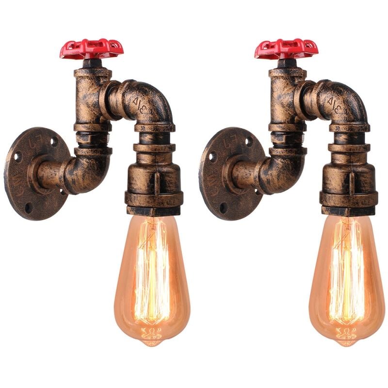2 pcs Wall Light Creative Vintage Water Pipe, E27 Industrial Wall Sconce Retro Lamps Metal Decoration Kitchen Bedroom - Rust - Rust