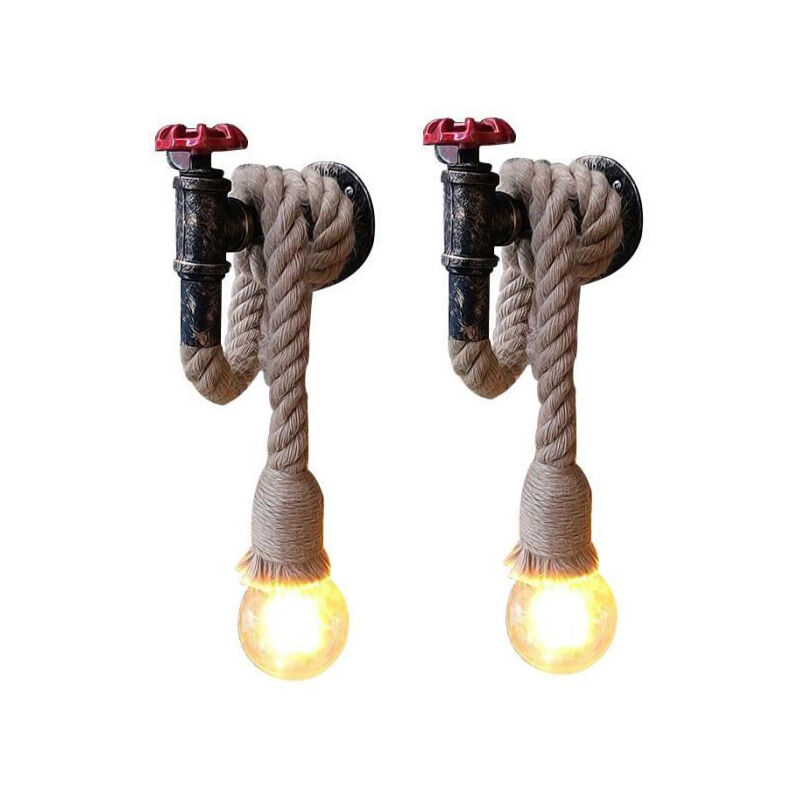 Axhup - 2pcs Vintage Wall Light Faucet Wall Lamp with Hemp Rope Retro Industrial Water Pipe Wall Sconce for Restaurant Loft