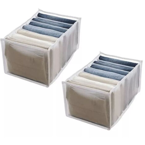 2Pcs White 7 Gird Pants Divider Storage Box Pants 7 Compartment Closet Pants Storage Case Organizer