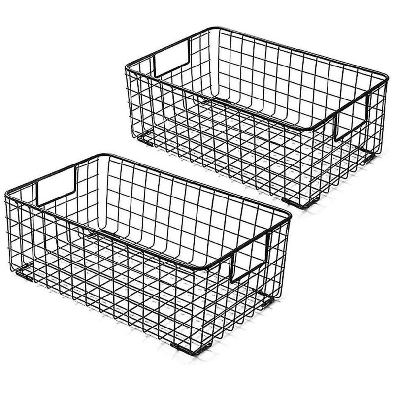 Lot de 2 paniers de rangement en fil de fer avec poignées, paniers de rangement en métal, bureau, crèche, buanderie