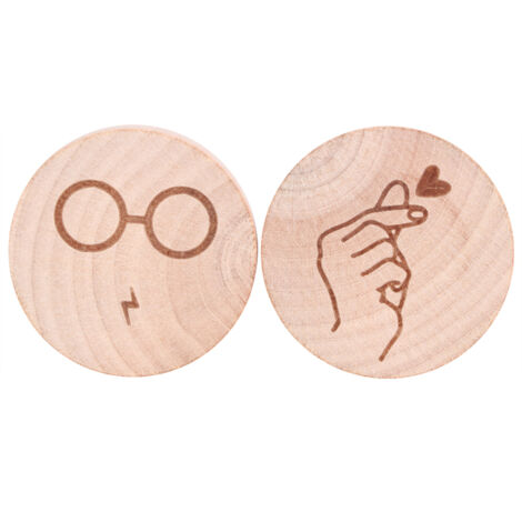 2Pcs Wooden Round Shape Bottle Opener Wood Fridge Magnet Decoration Kitchen AccessoriesFingering Heart + Glasses