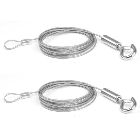 2Pcs x 2M en Câble de Acier Inoxydable Bet Crochet Corde pour Vêtements/Lumières/Photos Max Stand 30KG
