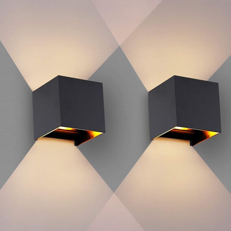 2PCS)12W Applique Murale Led Noir Lampe Murale Carrée D'Intérieur Applique Murale Aluminium Moderne Pour Chambre à Coucher, Cuisine, Blanc Chaud