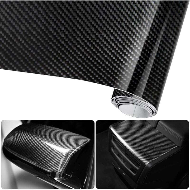 （2pcs）6D Film Autocollant Étanche de Voiture Adhésif Vinyle en Fibre de Carbone 1.57M x 0.3M Imperméable Antiadhésive pour Voiture,Ordinateur,Coque