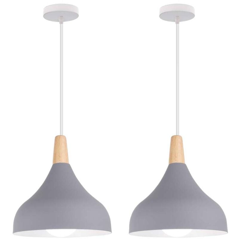 Norcks - 2PCS)Lampe à Suspension Moderne Plafonnier D'Intérieur Lustre Minimaliste Abat-Jour En Métal, Gris Pour Chambre à Coucher, Cuisine, Bureau,