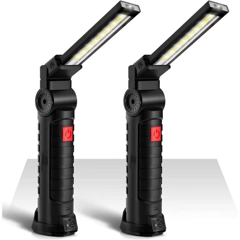 2PCSLampe de Travail COB Baladeuse LED 800LM Ultra Lumineuse, USB Rechargeable Inspection Lampe Portable avec Base Magnique, 5 Modes Lumière 6000K