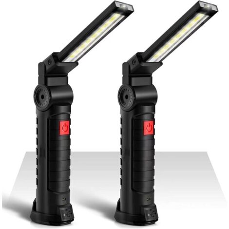 2PCSLampe de Travail COB Baladeuse LED 800LM Ultra Lumineuse, USB Rechargeable Inspection Lampe Portable avec Base Magnique, 5 Modes Lumière 6000K Lanterne pour Auto Garage Atelier Bricolage [Classe é