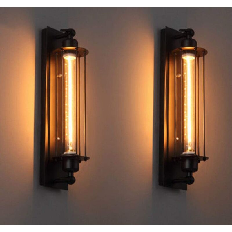 2PCSlampe Murale Vintage Applique Murale D'Intérieur Rétro E27 45CM Applique Murale En Cage De Fer En Métal Pour Restaurant Salon Bar Escaliers Noir
