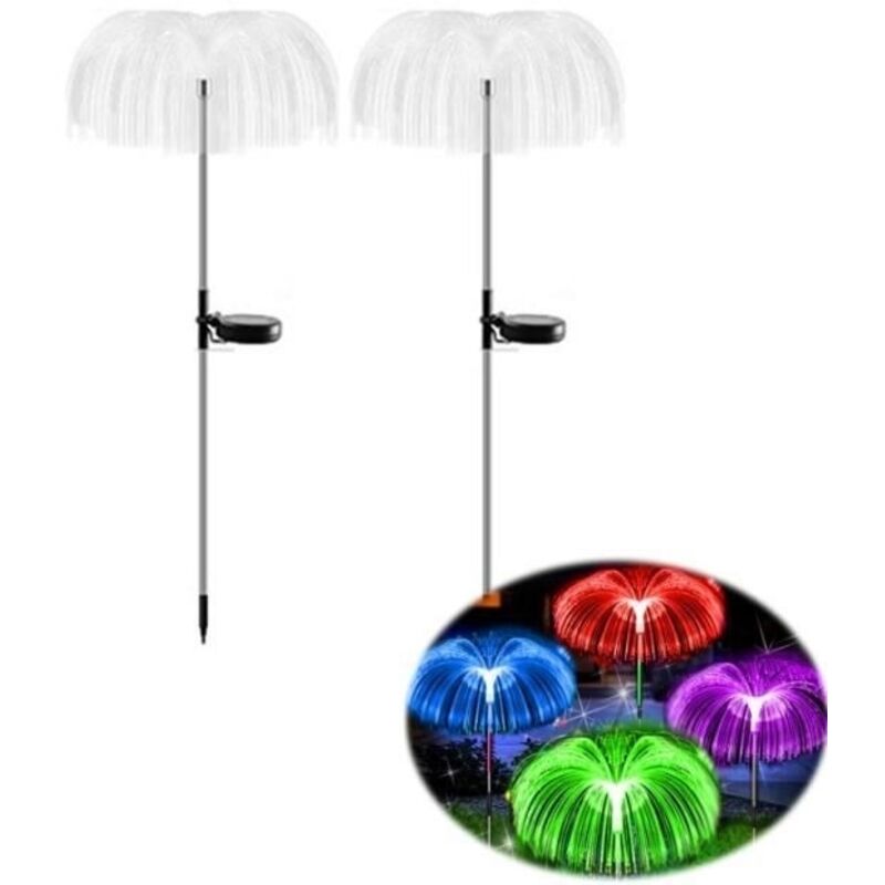(2pcs)Lampe solaire imperméable en Fiber optique avec méduse, luminaire décoratif d'extérieur, idéal pour un jardin, une pelouse, un