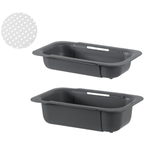 2PCSPassoire à poser sur l'évier - Pour laver les légumes et les fruits, égoutter les pâtes cuites et les plats secs - Extensible - Essentiels de cuisine pour la maison - gris
