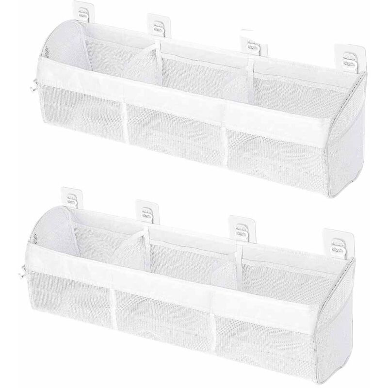 2PCSSac de rangement pour jouets de bain, blanc, adapté aux baignoires et salles de bain. Sac à trois compartiments, idéal pour ranger jouets, gel