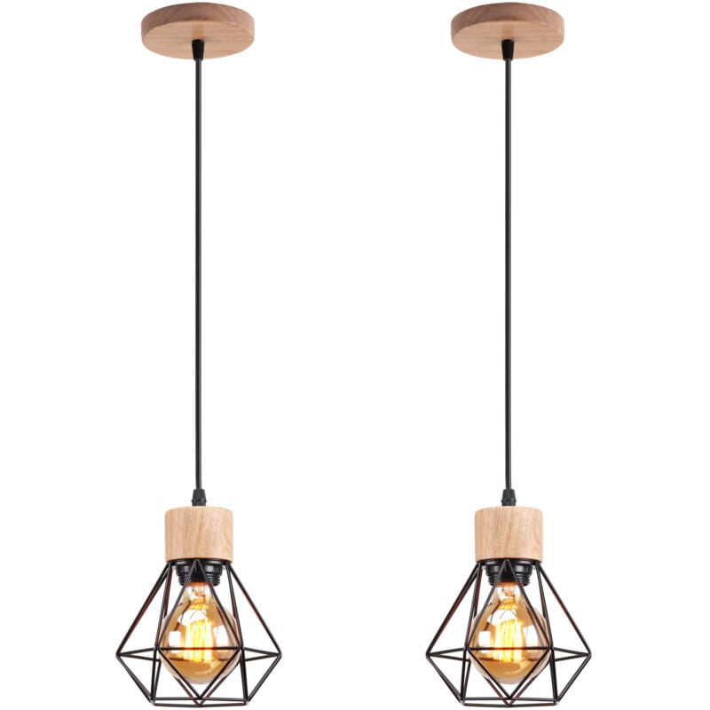 Norcks - 2PCS)Suspension Luminaire Rétro Lampe à Suspension Vintage Noir, Plafonnier D'Intérieur Moderne En Métal Et En Bois