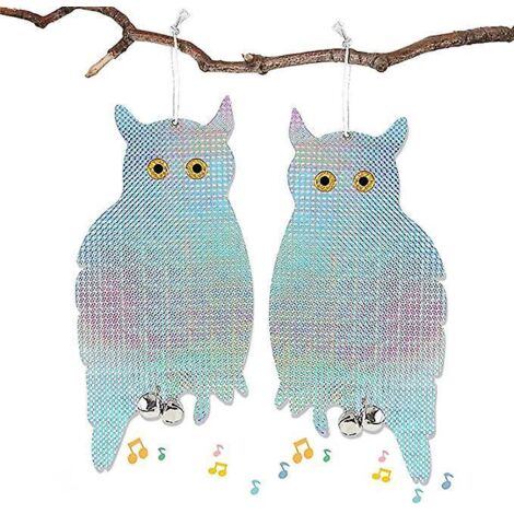 2pice Effaroucheur Oiseaux Repulsif Pigeon Forme D' Hibou Rflchissant Lumineux, Lot De 2 Anti Pigeon Avec Clochette Anti Oiseau