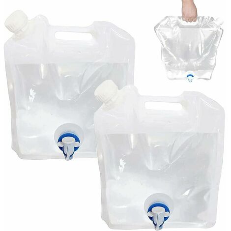 2Pièces 10L Bidons Eau Pliables avec Robinet,Réservoir Pliant d'eau Potable Réutilisables- Blanc