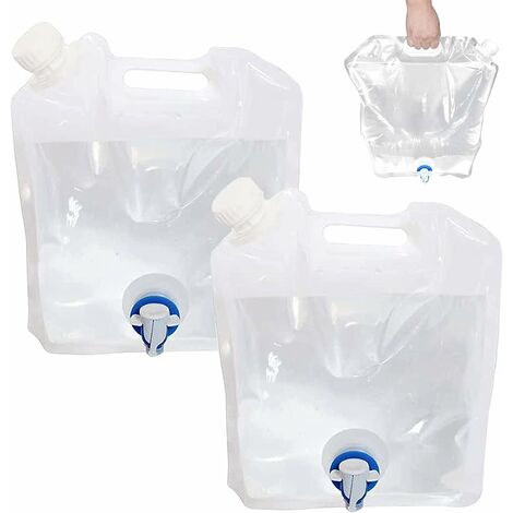 2Pièces 10L Bidons Eau Pliables avec Robinet,Réservoir Pliant d'eau Potable Réutilisables- Blanc JUNJUN