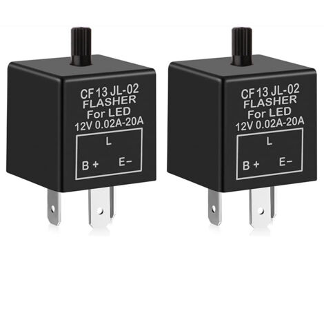 2pièces 12V 3Broches Relais Clignotant Réglable pour Les Clignotants de LED CF-13KT, Voiture Moto Relais électronique de Clignotant 0.1W-150W