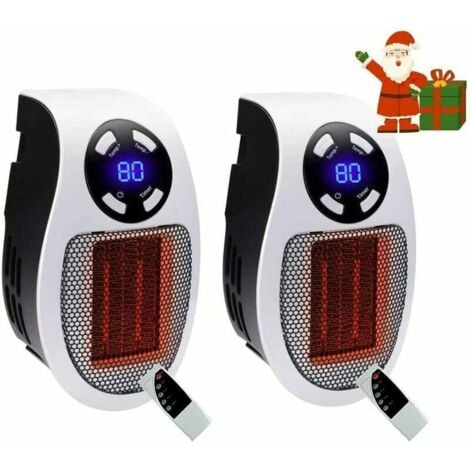 2pièces 500 Watts Chauffage Soufflant Ceramique Mini Chauffage Soufflant Chauffage Dappoint éConomique Portable Chauffage sur Prise avec Thermostat et Minuterie, pour Bureau, Chambre, Salon （blanche-a