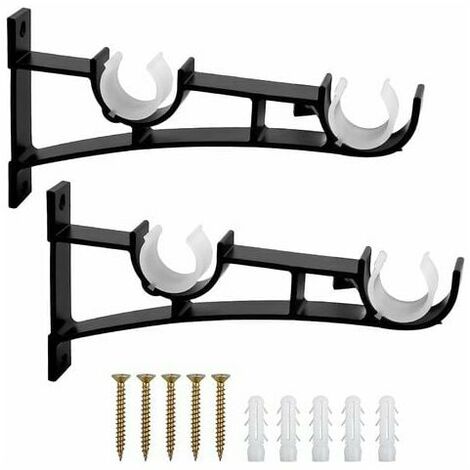 2Pieces Heavy Duty Metal Curtain Rod, Curtain Rod Bracket, Double Curtain Rod Pole Holder, Curtain Bracket, Aluminum Curtain Rod Bracket, Black Curtain Rod Bracket