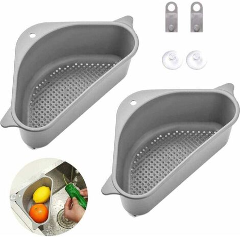 2pièces Porte Évier Triangle, Paniers de Vidange d'évier avec Ventouse Multifonctionnel Égouttoirs d’évier pour Cuisine S