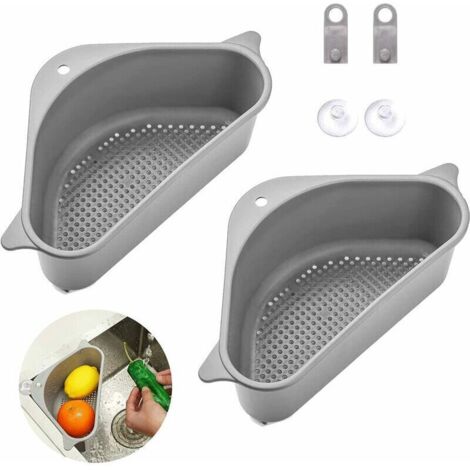 2pièces Porte Évier Triangle, Paniers de Vidange d'évier avec Ventouse Multifonctionnel Égouttoirs d’évier pour Cuisine S