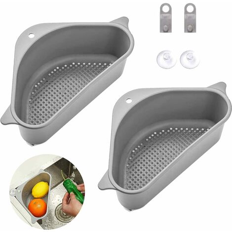 2pièces Porte Évier Triangle, Paniers de Vidange d'évier avec Ventouse Multifonctionnel Égouttoirs d’évier pour Cuisine Salle De Bain (Gris)