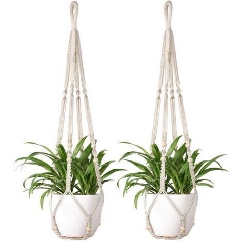 2Pièces Support Pots pour Fleur, Suspension Plante Macramé Corde de Coton Porte Décoration du Jardin Intérieur ave 2xCrochets Suspendu
