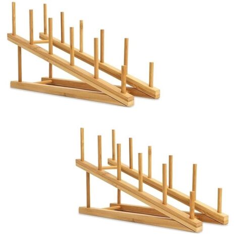 2PièCes Support Vaisselle en Bois Support Plaque Bambou Support Couvercle Pot, Support SéChage Vaisselle Organisateur D'Armoires