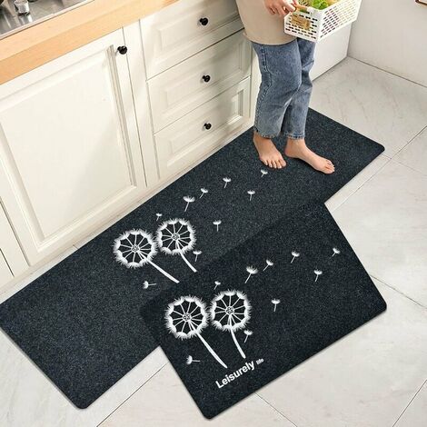 2Pièces Tapis de Cuisine Antidérapant Tapis de Bain Absorbant Tapis pour Devant Evier Chambre Salon Salle de Bain Anti-Poussière Tapis de Porte Intérieur