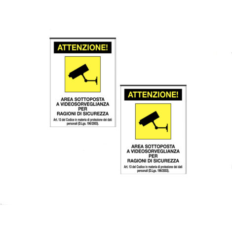 2PZ Cartello Videosorveglianza Segnaletica Targa Adesiva Negozio Sicurezza