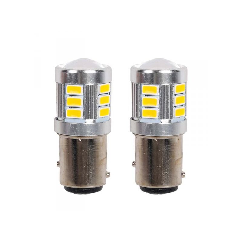 Image of A2zworld - 2pz Lampada Led BAY15D S25 P21/5W 18 smd 3030 12V 24V 300lm 1W/2.5W Doppio Filamento Ambra Piedi Sfalsati 45mm