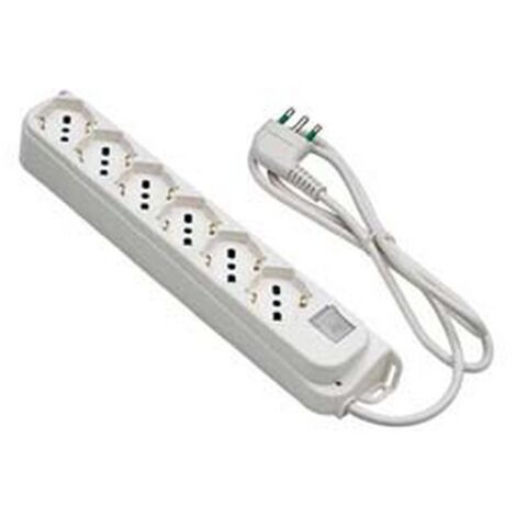 2PZ MULTIPRESA 6 POSTI BIPASSO + SCHUKO INTERRUTTORE "LINEA RETAIL" bianca