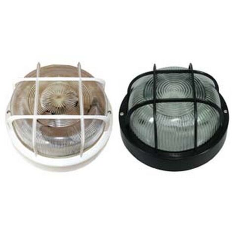 2PZ PLAFONIERA TONDA CON GABBIA  - max 40w IP44 - ø 185x105h. colore bianco