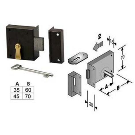 2PZ SERRATURA DA APPLICARE PER CANTINE 188 - entrata mm.35 lunghezza mm.60 DX