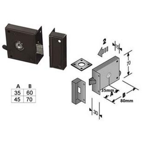 2PZ SERRATURA DA APPLICARE PER CANTINE SOLO SCROCCO 189 - entrata mm.35 lunghezza mm.60 DX