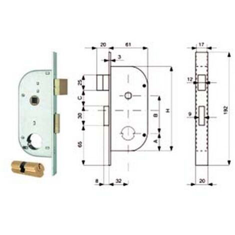 2PZ SERRATURA INFILARE CANCELLI 2 MANDATE SCROCCO SEPARATO + QUADRO CILINDRO