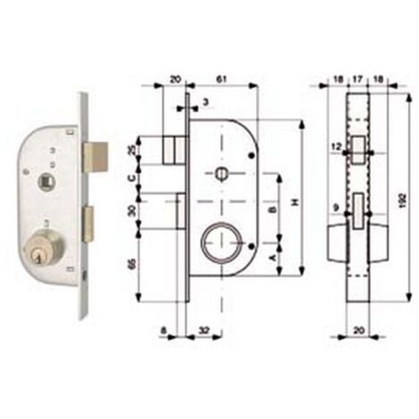 2PZ SERRATURA INFILARE CANCELLI 2 MANDATE SCROCCO SEPARATO + QUADRO CILINDRO